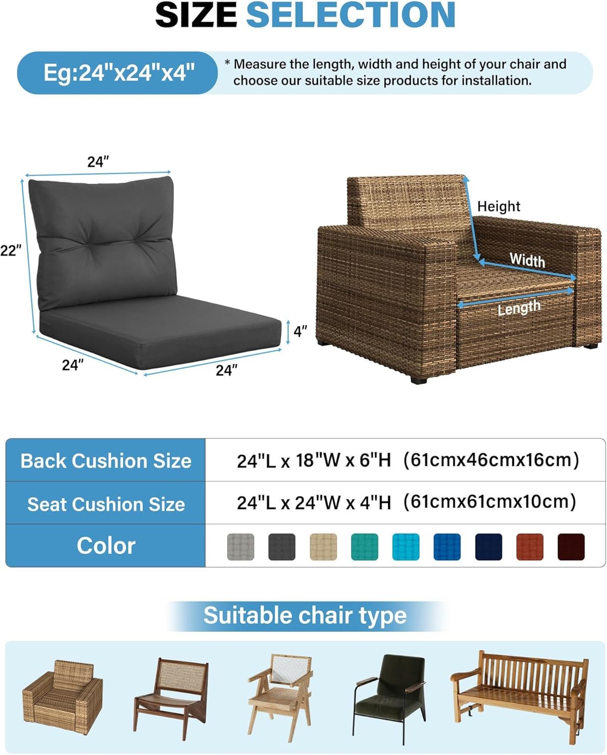 Juego de 4 Cojines Gris Oscuro - Outdoor Furniture Cushions 24 X 24 reseña y precio