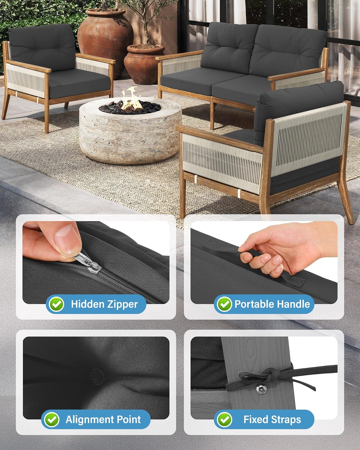 Juego de 4 Cojines Gris Oscuro - Outdoor Furniture Cushions 24 X 24 reseña y precio