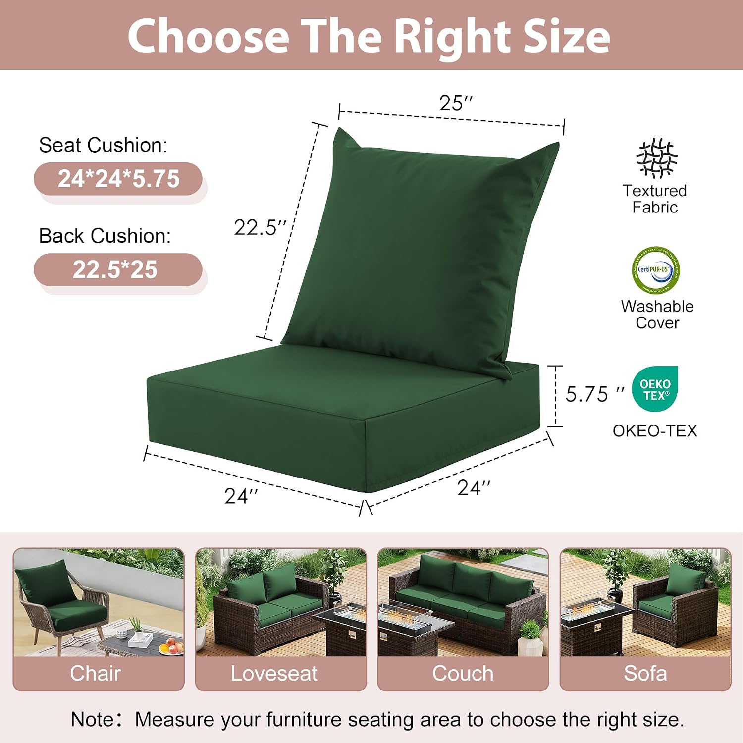 Juego de Cojines Profundos par - Outdoor Furniture Cushions 24 X 24 reseña y precio